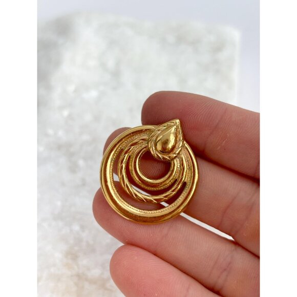 Vintage Gold Toned Rope Designed 80's Hoop Triple Layered Retro Earrings - Picture 5 of 7